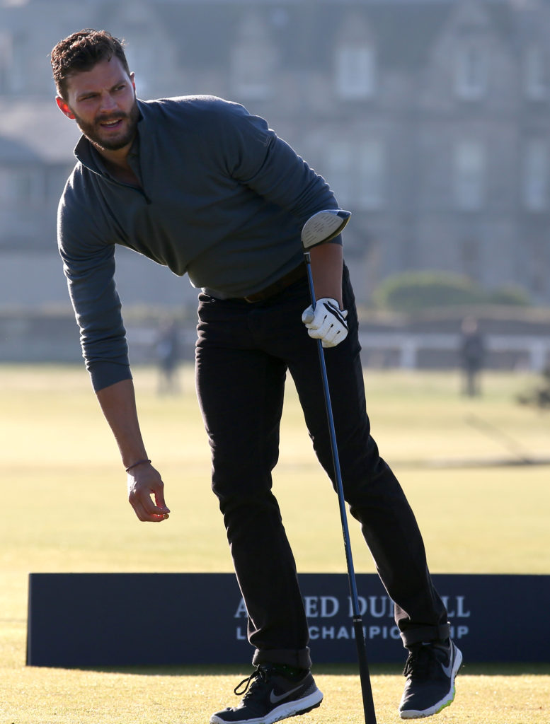 Golf - Alfred Dunhill Links Championship - Day One - Old Course St Andrews. Jamie Dornan during day one of the Alfred Dunhill Links Championship at Old Course St Andrews, Fife. Picture date: Thursday October 1, 2015. See PA story GOLF Dunhill. Photo credit should read: Andrew Milligan/PA Wire. RESTRICTIONS Editorial use only. No commercial use. No false commercial association. No video emulation. No manipulation of images. URN:24297262